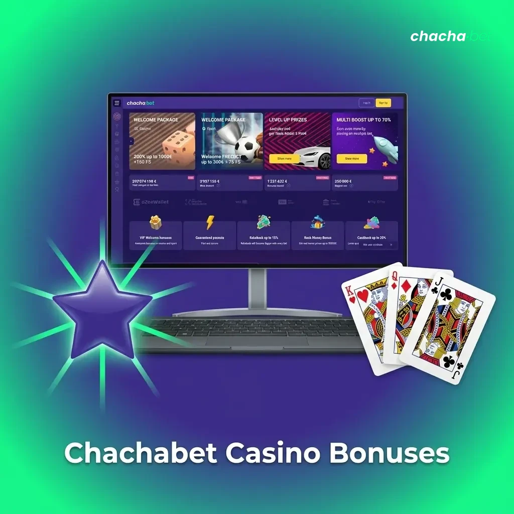 Chachabet Casino bonuses including slots reload, cashback, free spins, live casino, and VIP offers for players