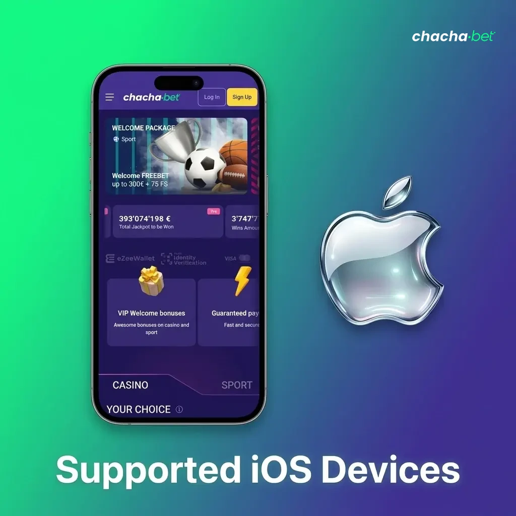 List of supported iOS devices for Chachabet app including iPhone SE to iPhone 15, iPad Air, iPad Pro, and iPod Touch